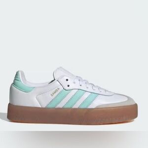 Adidas Kids Grade School Samba J Wht/Clear Mint/ Gold Girls 6.5 (Women’s 7, 7.5)